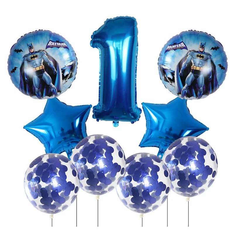9 шт./лот фольгированные шары Супермен Бэтмен конфетти синий 30 дюймов номер шар 1 2 3 года для вечеринка для мальчика день рождение украшения