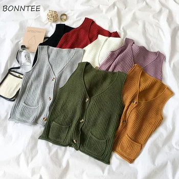 

Vests Women Basic Simple Various Colors Single Breasted Popular Trendy Stylish School Student Daily Lovely Pockets All-match New
