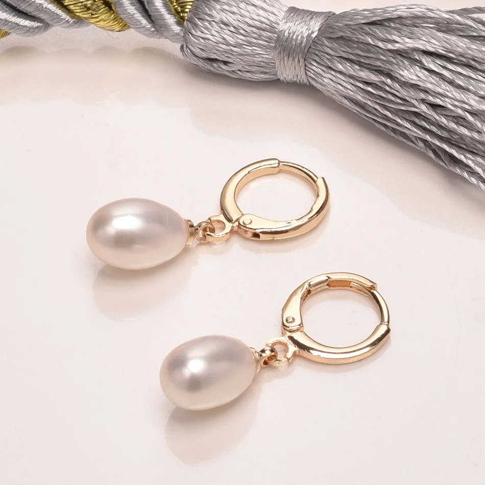 14K Gold Plated White Natural Ellipse Freshwater Pearl Drop Earrings for Women Party Gifts Fashion Accessories Jewelry