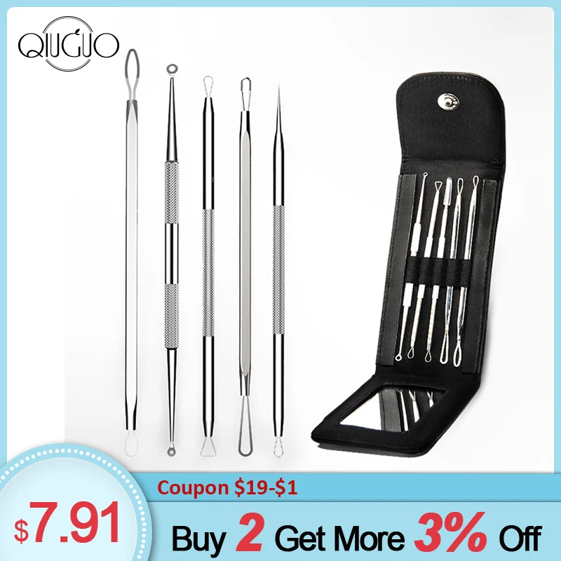 

5pcs/Set Acne Pore Needle Sets Black Dot Pimple Blackhead Remover Face Cleaning Extractor Pore Kit with Magnifier