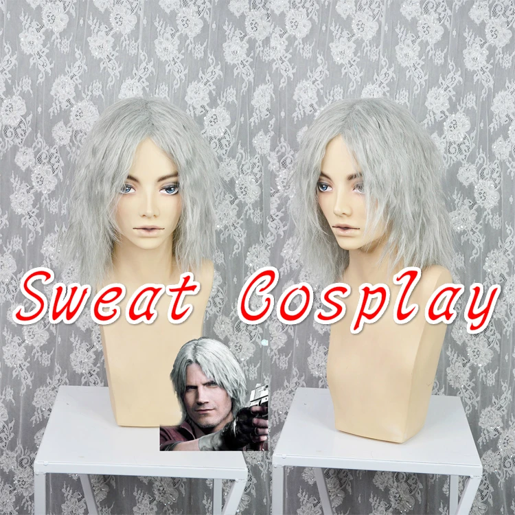 Высокое качество DMC 5 Данте парик Короткие Серые кудрявые косплей парики