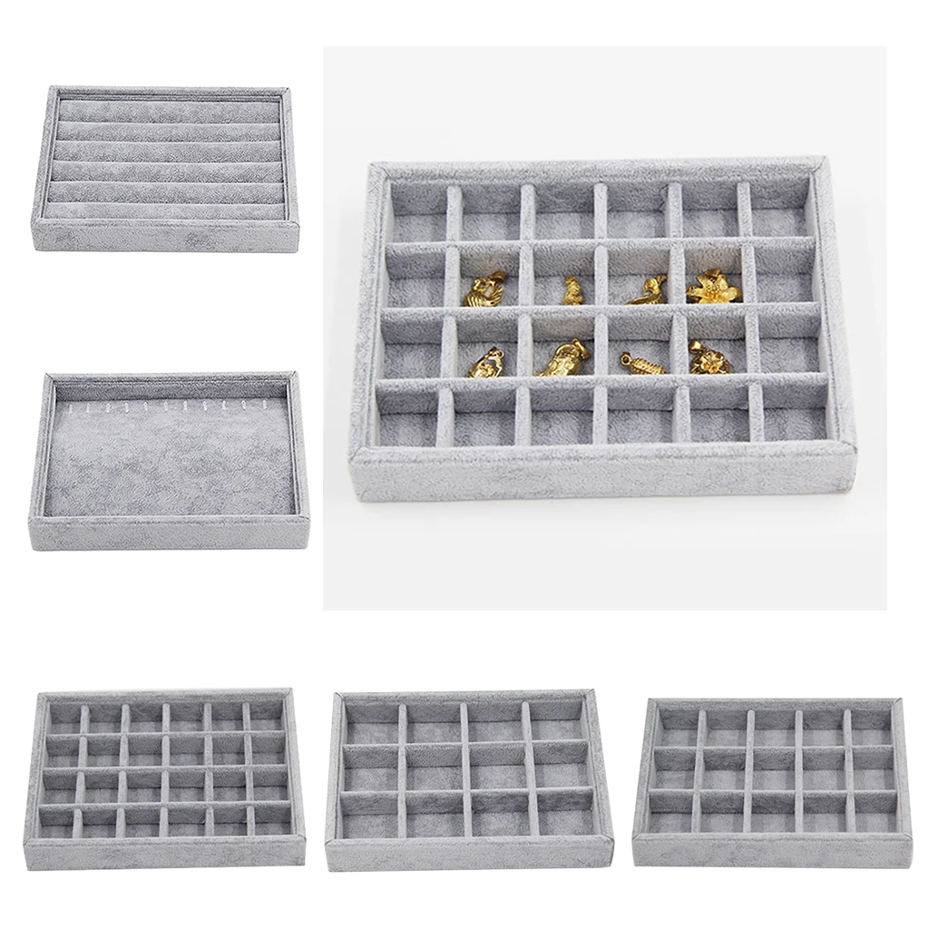 

5Pcs Gray Velvet Stackable Jewelry Display Tray Case for Jewellery