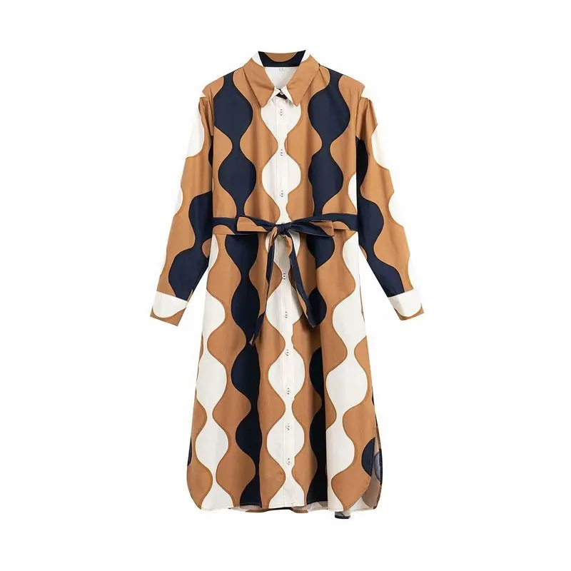 Женское платье с волнистым узором летнее в европейском и американском стиле