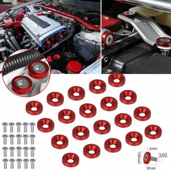 

20x Red CNC Aluminum Bumper Fender Washer Bolt Durable Engine Bay Dress Up Kit M6x15mm Applicable Car Interior Accessories