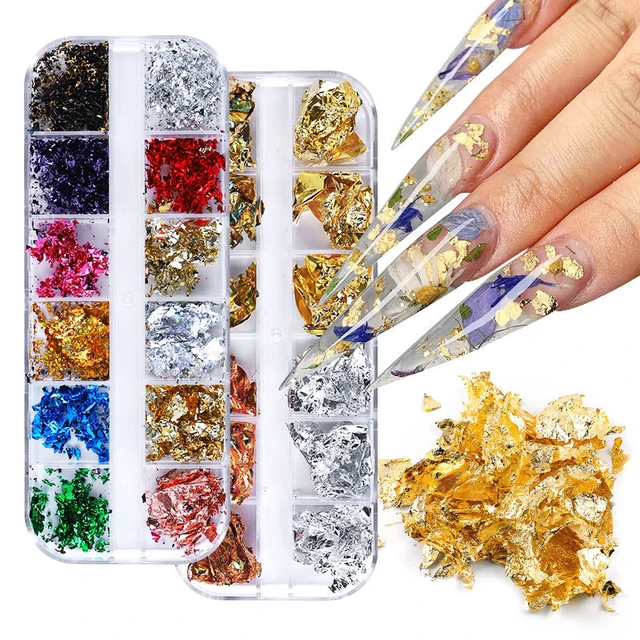 12 Grids Gold Glitter Flakes Irregular Aluminum Foil Sequins Sparkly Nail  Glitter For Nails Chrome Powder Manicure Tips - Nail Glitter - AliExpress