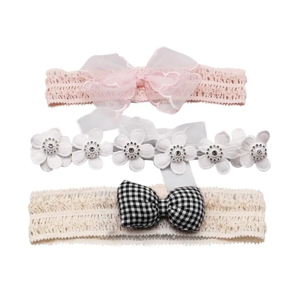 

New 3Pcs/set Kids Headwear Baby Girls Cute Flower Bow knot Newborn Lace Elastic Headband Toddler Accessories Set