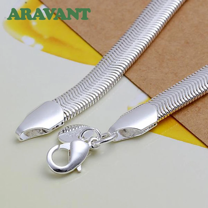 925 Silver 6MM Flat Snake Chain Necklace Bracelet Set For Women Men Fashion Jewelry