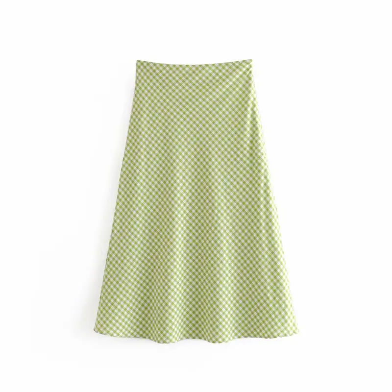Bazaleas клетчатая пикантная тонкая юбка на молнии, зеленая шотландская юбка с принтом, винтажная женская Юбка-миди с высокой талией, Прямая - Цвет: D60 green 9112