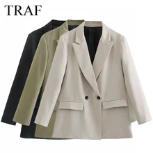 TRAF ZA Jackets Autumn Long-Sleeved Solid Color Simple And Fashionable Jacket Female Oversize Woman Clothes Outerwear Classic