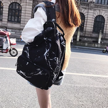 

Backpack light casual travel bag female printed canvas female backpack marble texture bag