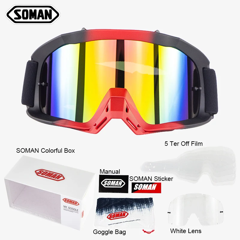 SOMAN SM16 грязный велосипед очки для мотокросса с отрывными пленками дорожные очки MX Okulary мотоцикл Google