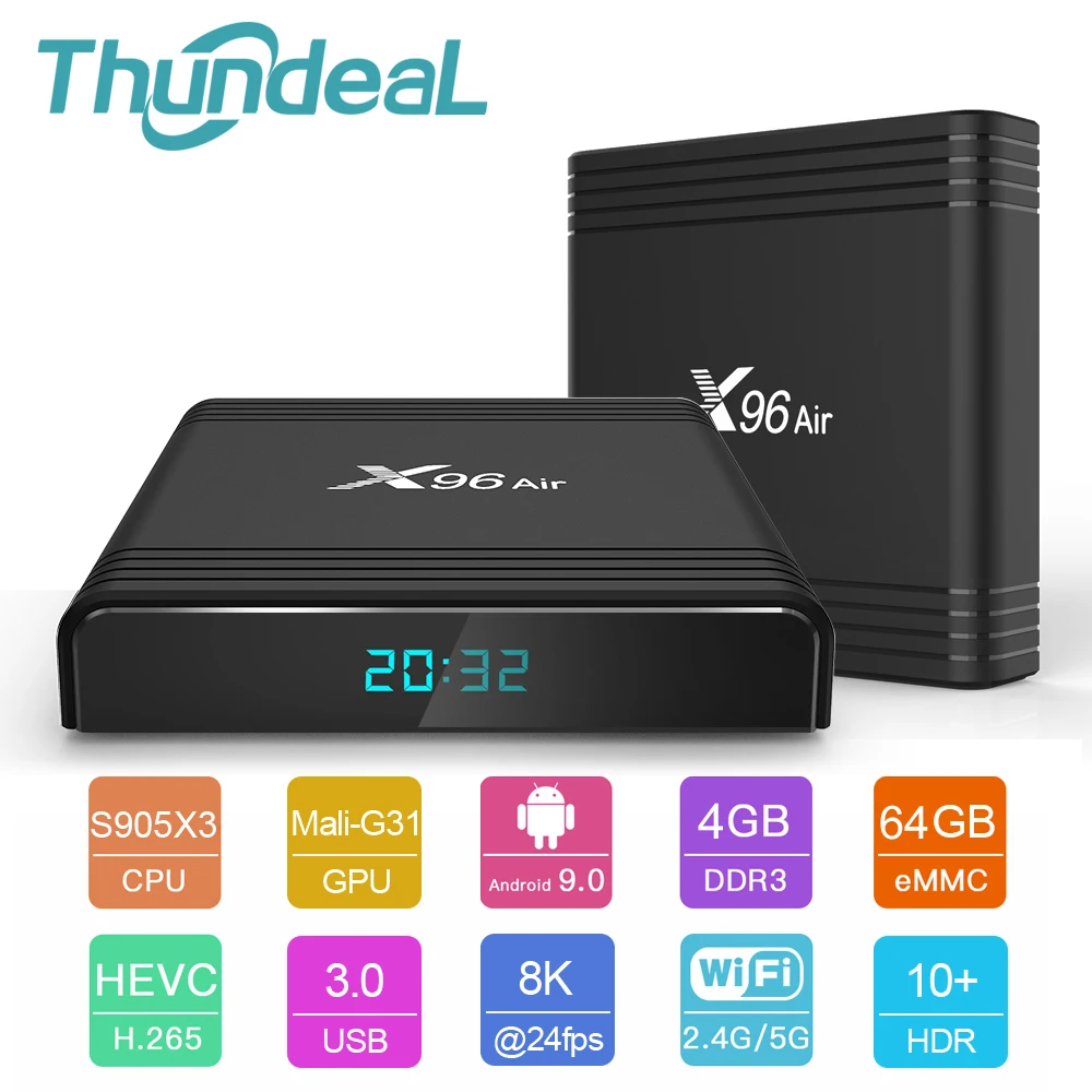 

ThundeaL X96 Air Amlogic S905X3 mini Android 9.0 TV BOX 4GB 64GB 32GB wifi 4K 8K 24fps Netflix X96Air 2GB 16GB Smart Set Top Box