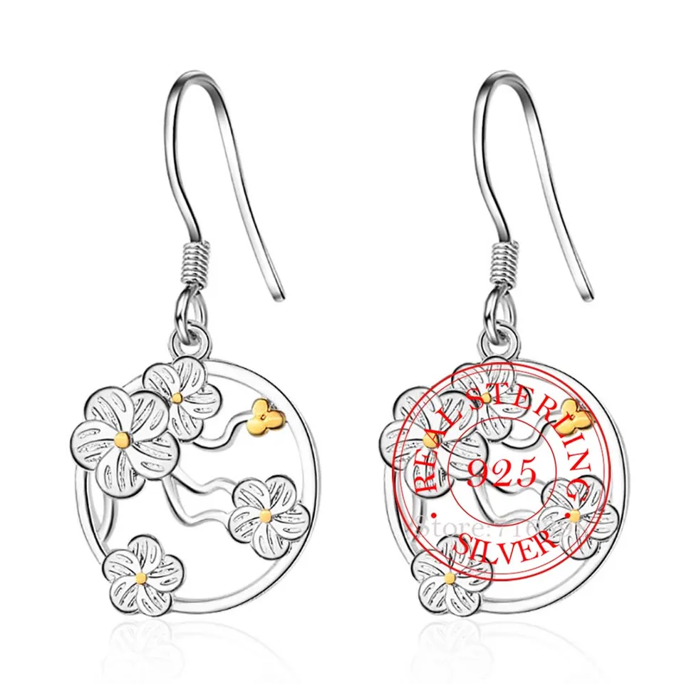 AXELUNA Orecchini A Goccia Fiore Di Ciliegio In Argento Sterling 925 Con Smalto - Regalo Per Donna, Madre, Moglie