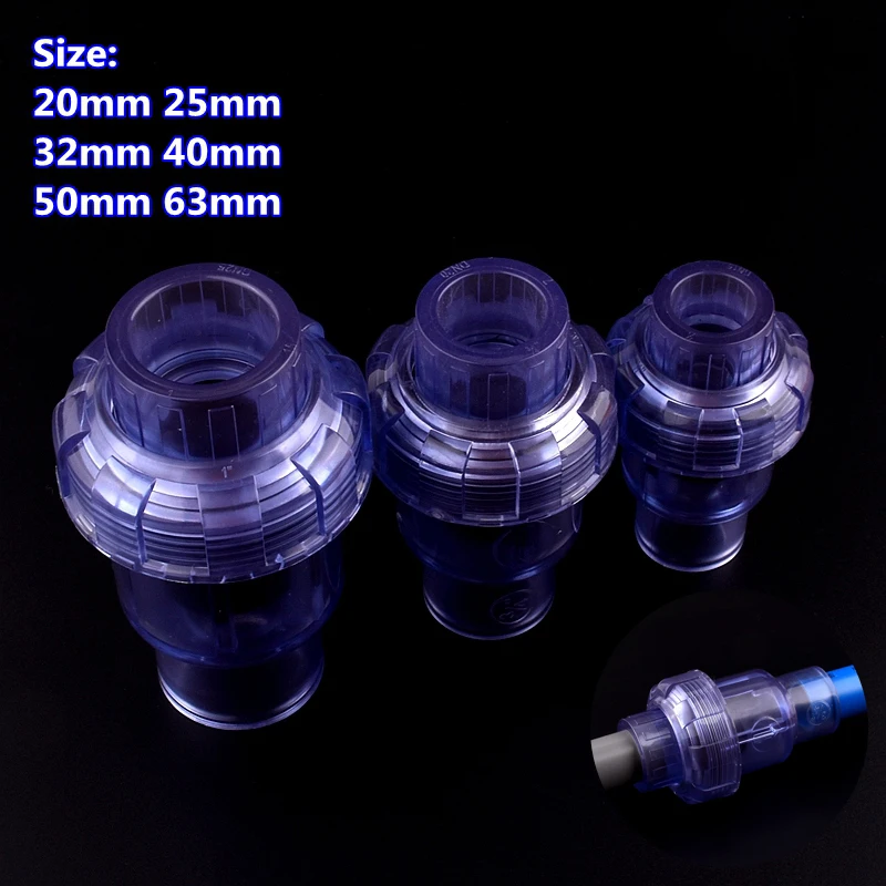 1PC 2063mm UPVC Transparent Check Valve Fish Tank Garden Irrigation