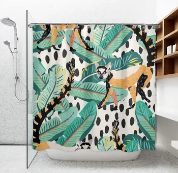 

Waterproof Shower Curtains - Eco-Friendly & Easy Care Fabric Polyester Bathroom Bathtub Shower Curtains Tropical Ring Tailed