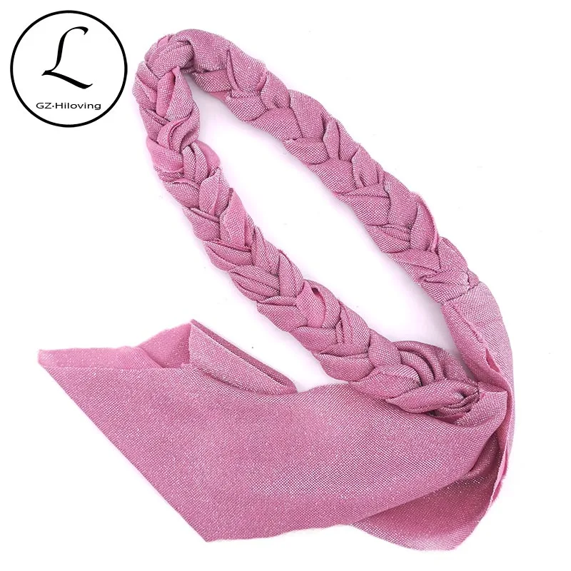 

Casual Woman Shinny Metallic Silver Braid Bands Headbands New Boho Stretch Pink Hair bands Accessories For Ladies Party Turban