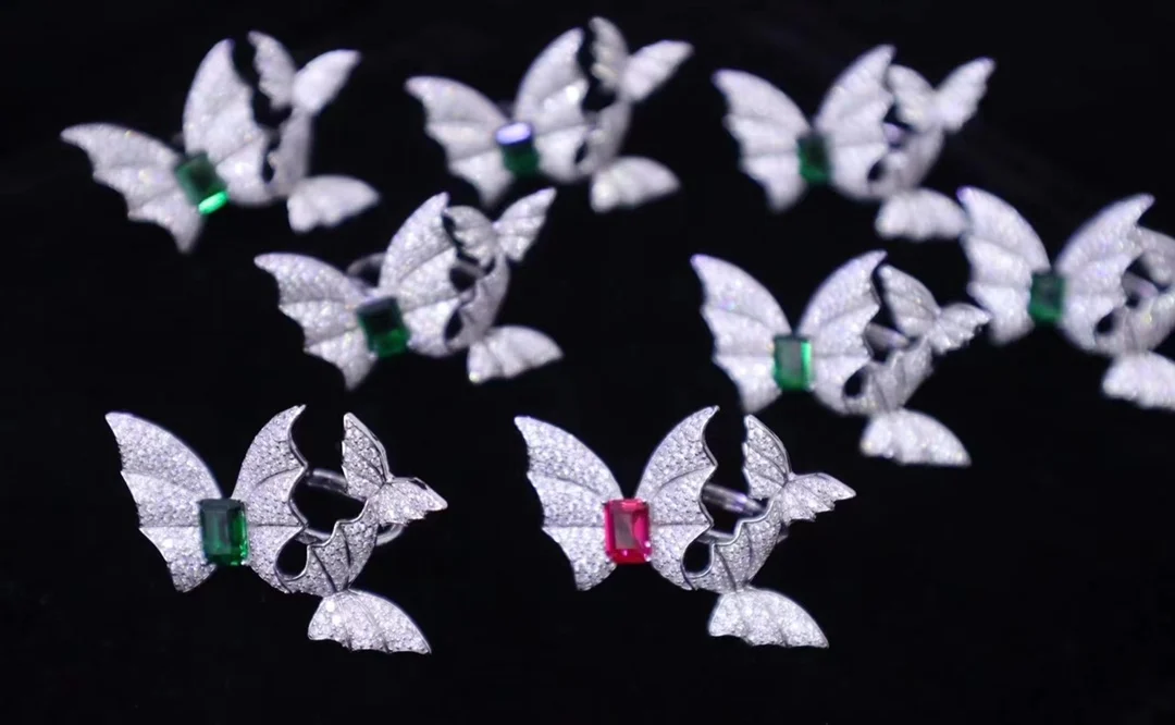 

New Product Brand Two-Color Three Butterfly Open Ring 30*43mm Specification Halloween Christmas Women's Gift