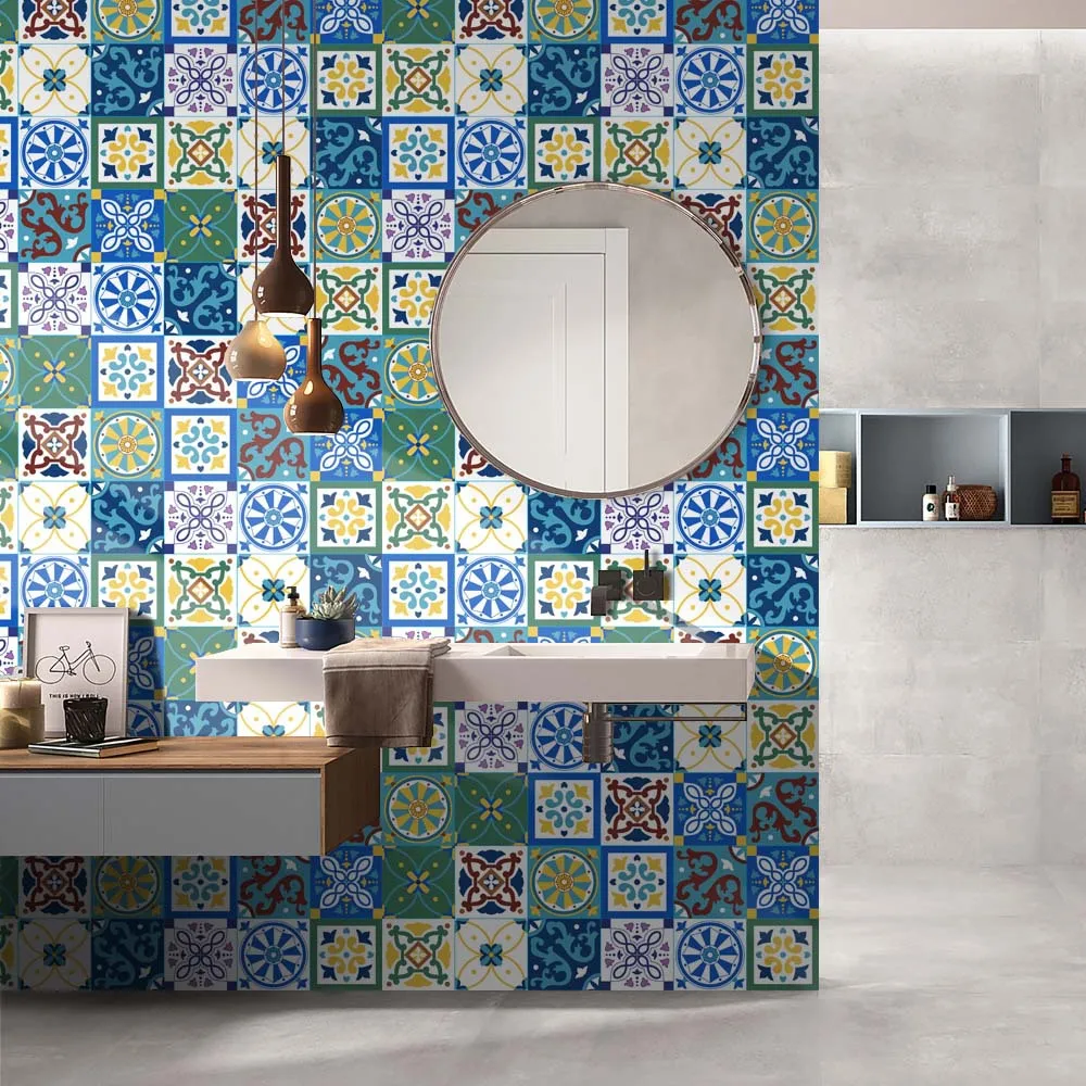 PAG Cross Border for Bohemian Decorative Pattern Wall Stickers Bathroom Adhesive Paper Waterproof Tile Stickers Self-Adhesive Ki