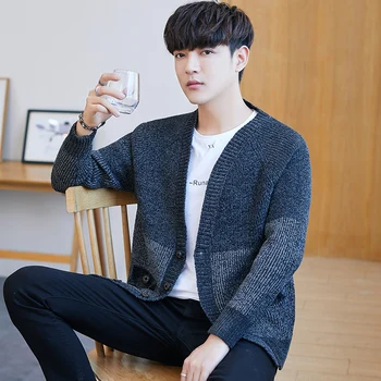 

Mens Cardigan Long Sleeve Slim Fit Sweater Jacket Tops Pullover Knitted Single Button Coat H07