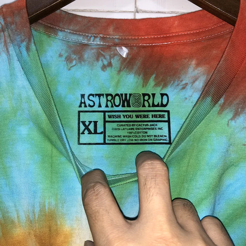 Трэвиса Скотта Astroworld Sicko футболка с коротким рукавом для мужчин и женщин лучшее качество хлопок галстук крашеная вышивка Трэвиса Скотта футболки