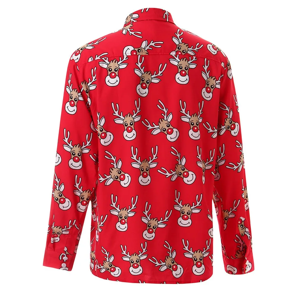 Camisa masculina рубашка мужская Повседневная осень зима 3D Рождественский принт длинный рукав тонкая рубашка Топ Блузка camisa masculina
