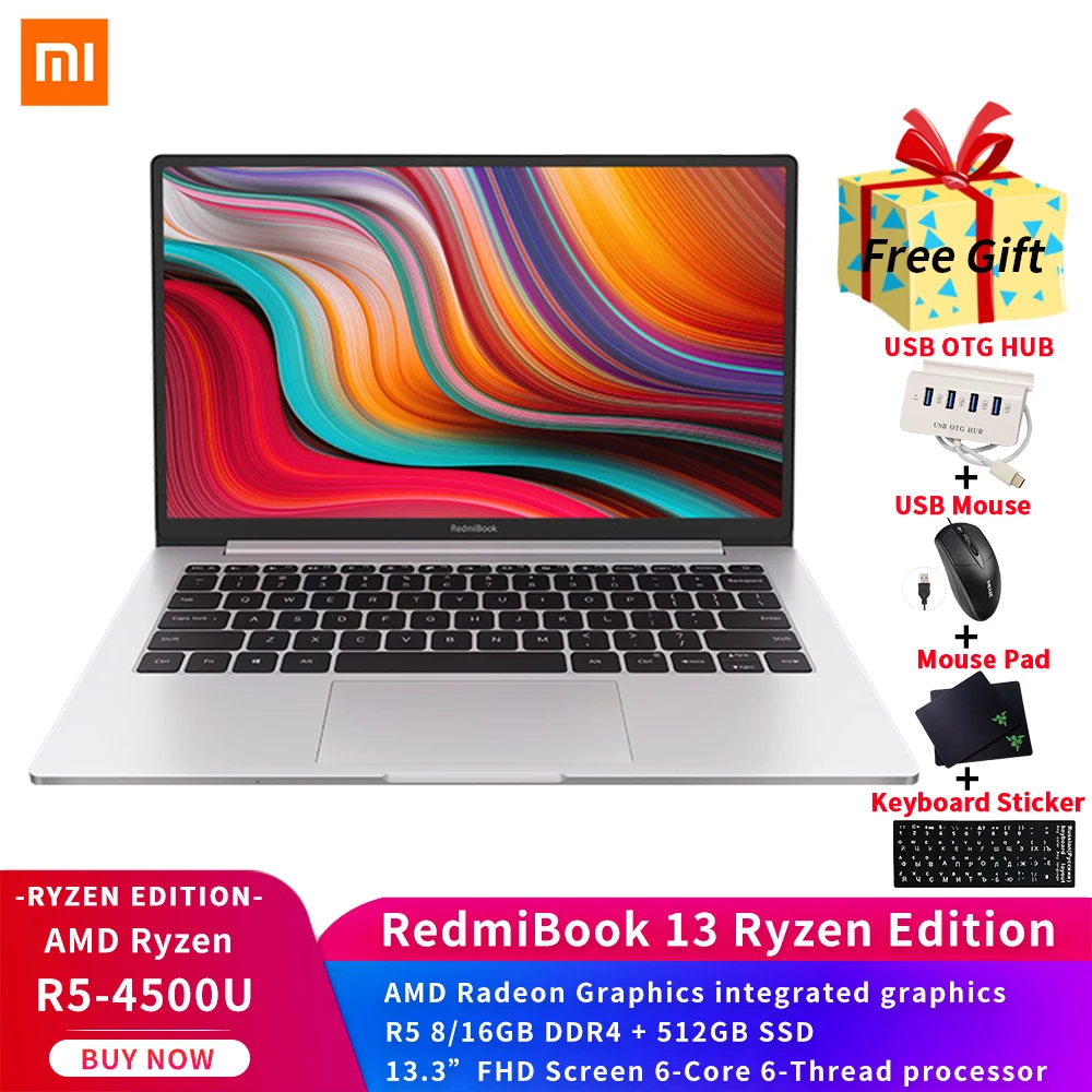Ноутбук Xiaomi RedmiBook 13 3 дюйма AMD Ryzen 5 4500U 8 ГБ/16 ГБ DDR4 512 SSD 1080P Windows 10|Ноутбуки| |