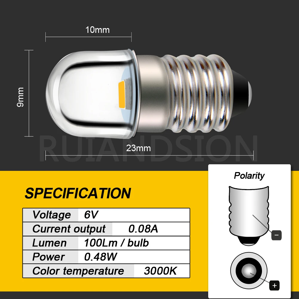 10x E10 3V 4.5V 6V 12V 0.96W 4300k 따뜻한 흰색 1smd 2835 LED 기계 핀볼 전구 토치 헤드 라이트 미니 헤드 램프 손전등