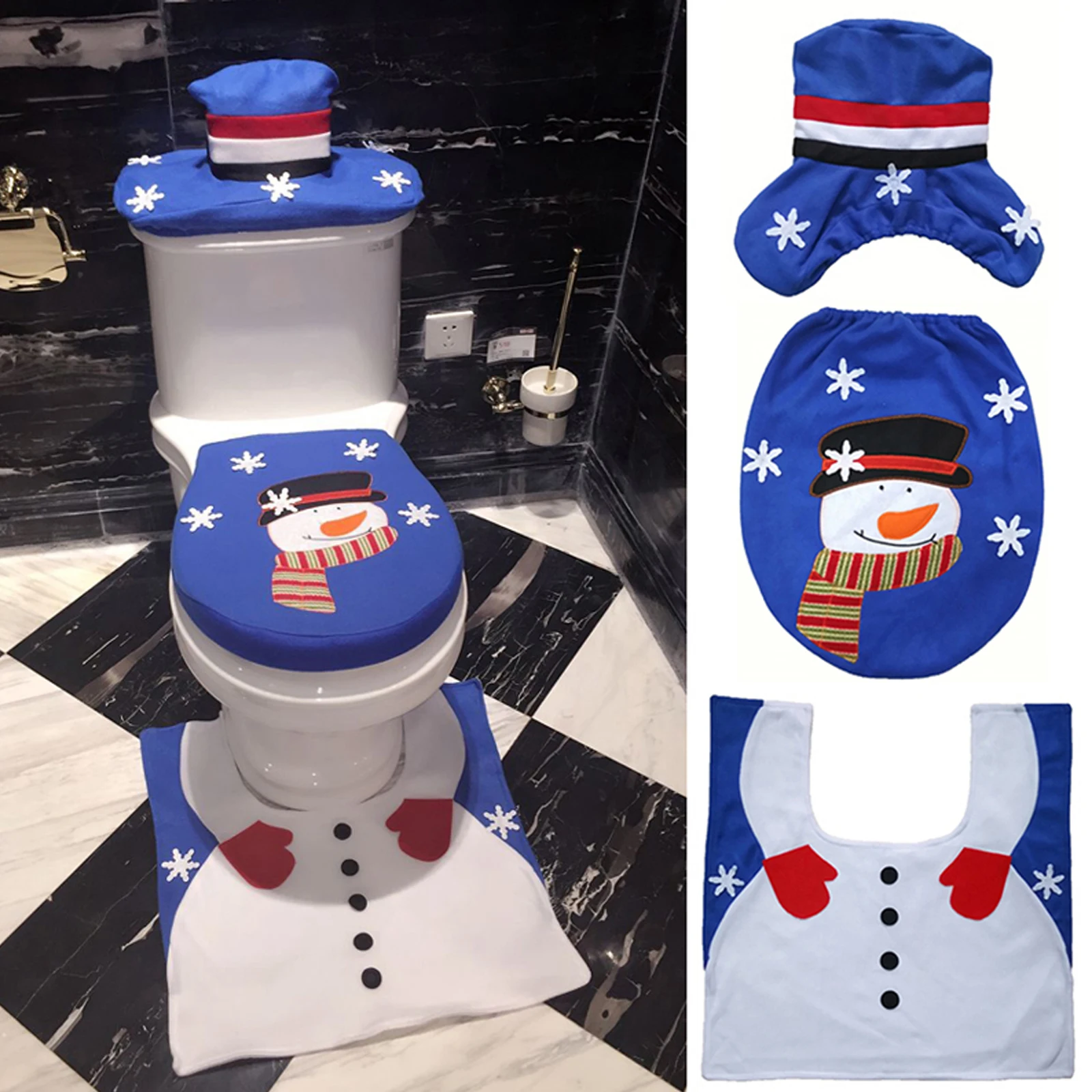 

3pcs/Set Bathroom Christmas Toilet Seat Cover Christmas Decorations For Home Santa Snowman Toilet Tank Cover Household Decor