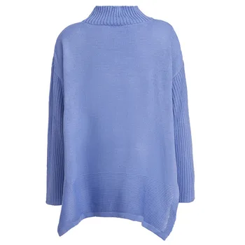 

Womens Long Sleeve Turtleneck Sweater Split Solid Color Autumn Loose Pullover Sweater XRQ88