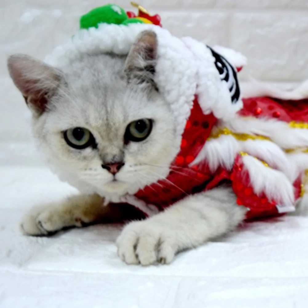 Chritmas Львы танцевальный, ткань с блестками теплая собака одеваются пальто одежда милый Рождественский Pet фестиваль украшения