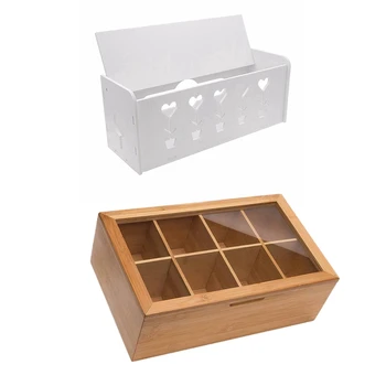 

1Pcs Bamboo Tea Box Storage Organizer & 1Pcs Rectangular Cable Storage Box Wire Storage Organizer Box