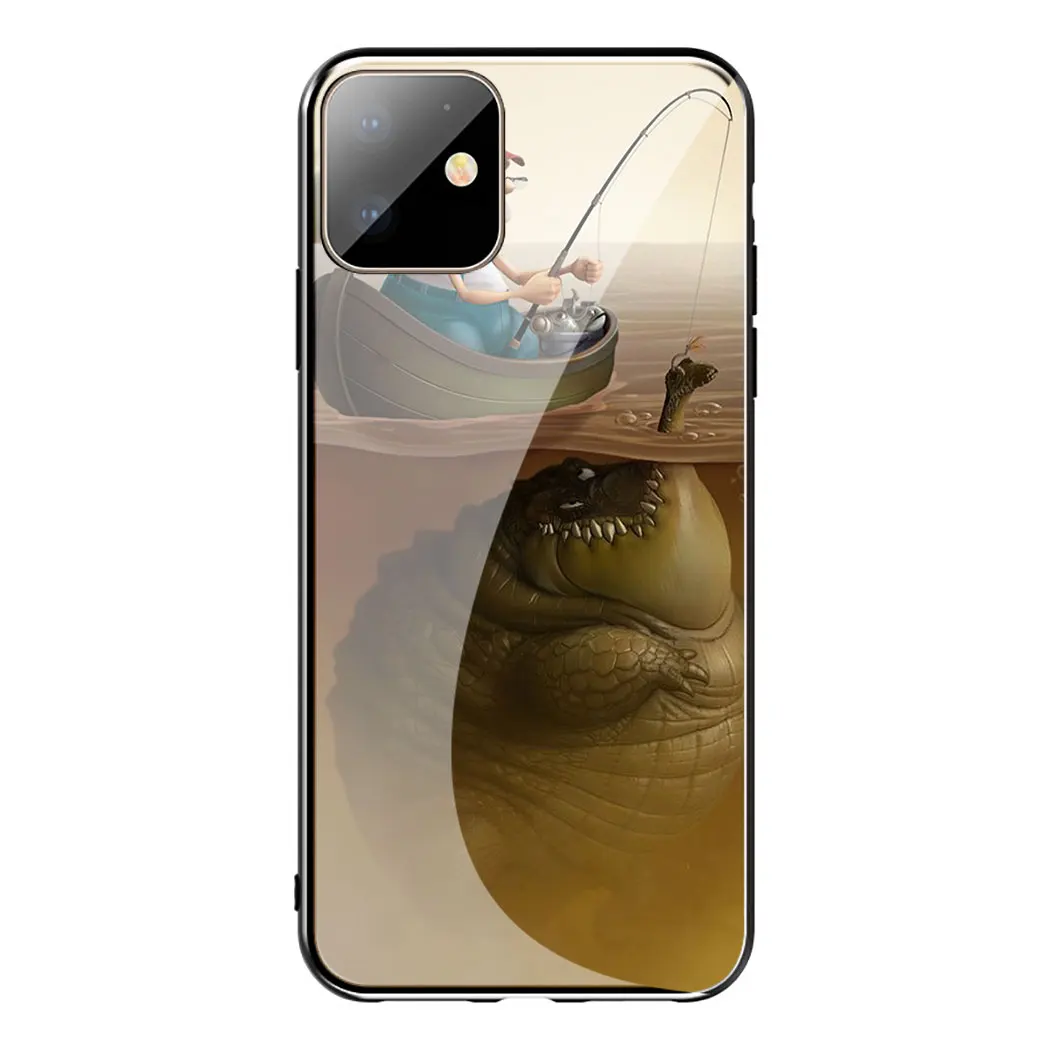 Панель с рисунком форели, чехол из закаленного стекла для телефона Apple iPhone 11 Pro XS Max XR X 8 7 6S Plus 5S SE - Цвет: TG16