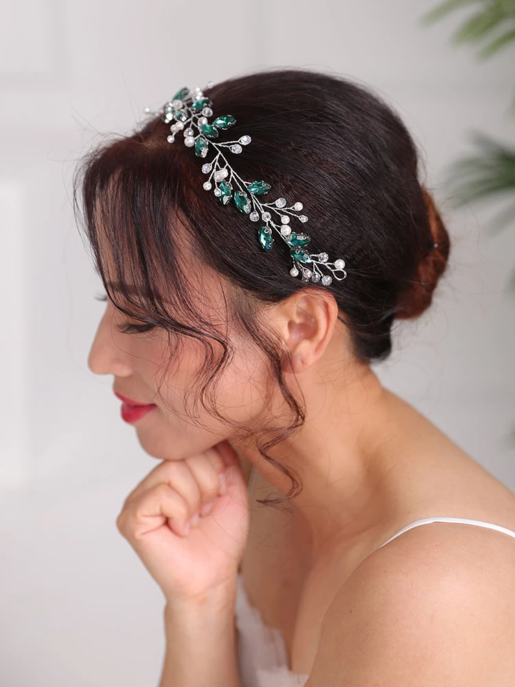 Bohemian Hair Band Green Hair Jewelry Rhinestone Crystal Headpieces Party For Women Bridal Headwear Wedding Accessories