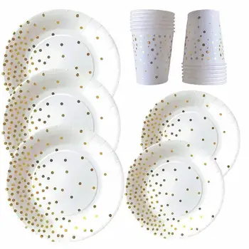

gold stamping pink dot Disposable tableware suit wedding Event Party Supplies Birthday Party Decorations Kids paper cup plate