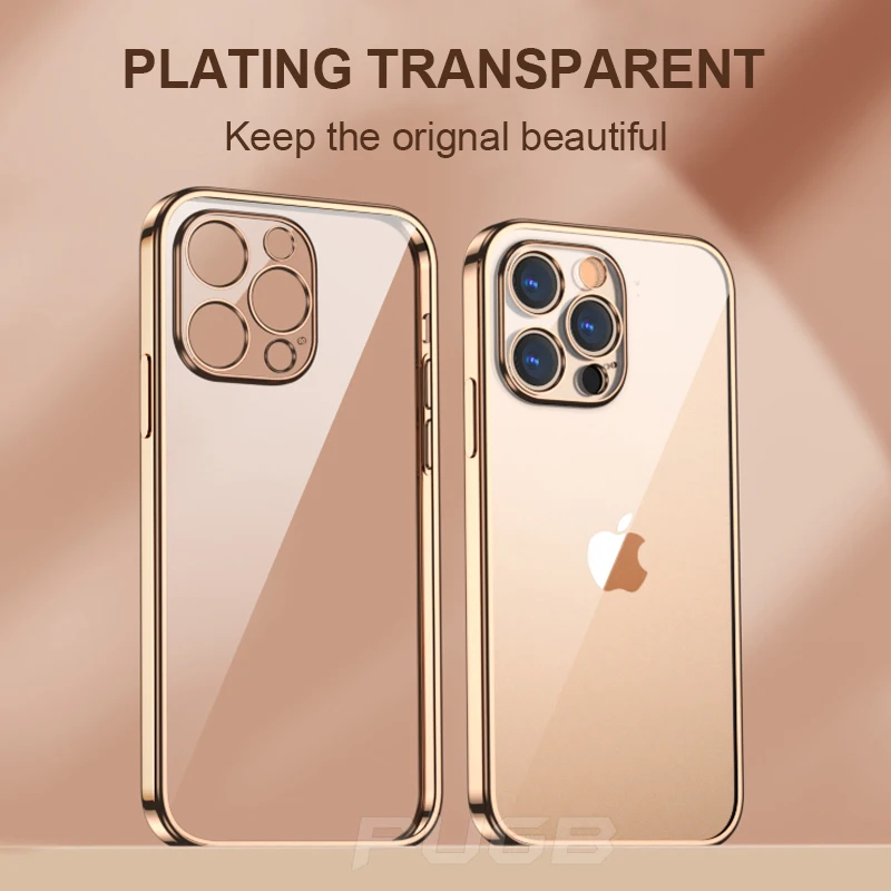 Luxury Plating Transparent Soft Silicone Case for iPhone 13 11 12 Pro Max Mini XR X XS SE 2020 8 7 Plus Shockproof Clear Cover