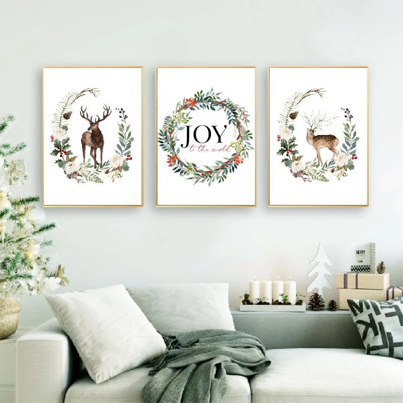 Праздничный декор, Рождественская тематика, художественные плакаты и принты, скандинавские настенные художественные картины на холсте, украшение дома, рождественские подарки