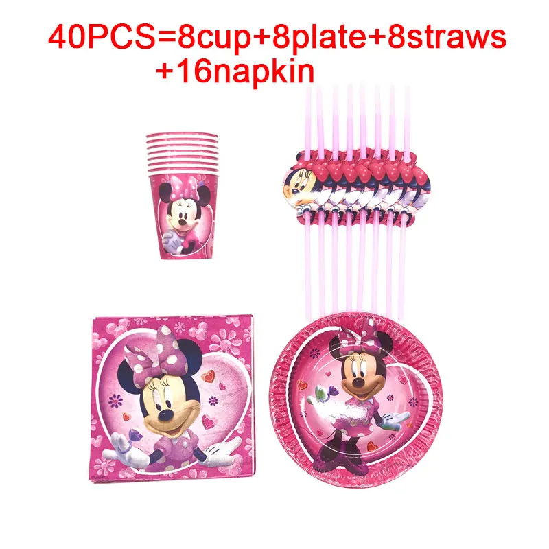 beipanxizhi-40pcs Вечерние поставки Минни Мышь вечерние соломинки Бумага чашки пластины для детей День рождения Декор для малышей с мультяшным принтом душ событие Шапки флаги - Цвет: beipanxizhi-40pcs