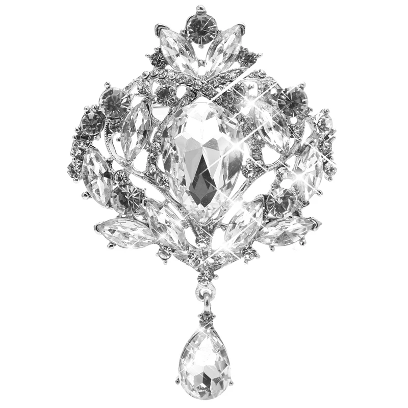 

Women Gorgeous Flower Floral Tear Large Drop Brooch Pin Glass Teardrop Pendant