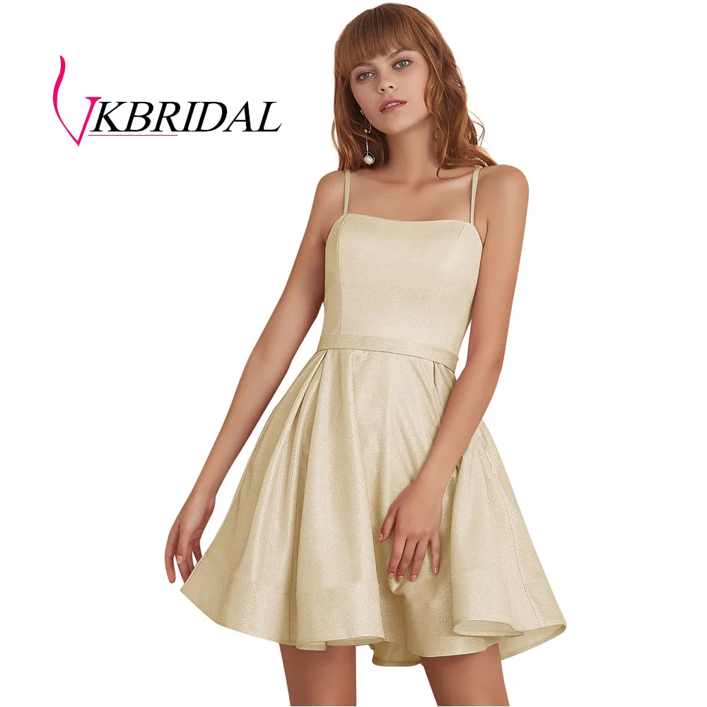 Шампанское VKBRIDAL, сексуальные платья без бретелек с карманами для выпускного вечера,, блестящие короткие вечерние платья на выпускной со съемными лямками - Цвет: Шампанское
