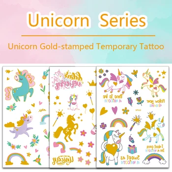 

Gleaming Golden Waterproof Tattoo Sticker, Children's Lovely Unicorn Tattoos simulated tattoo stickers fake tattoo