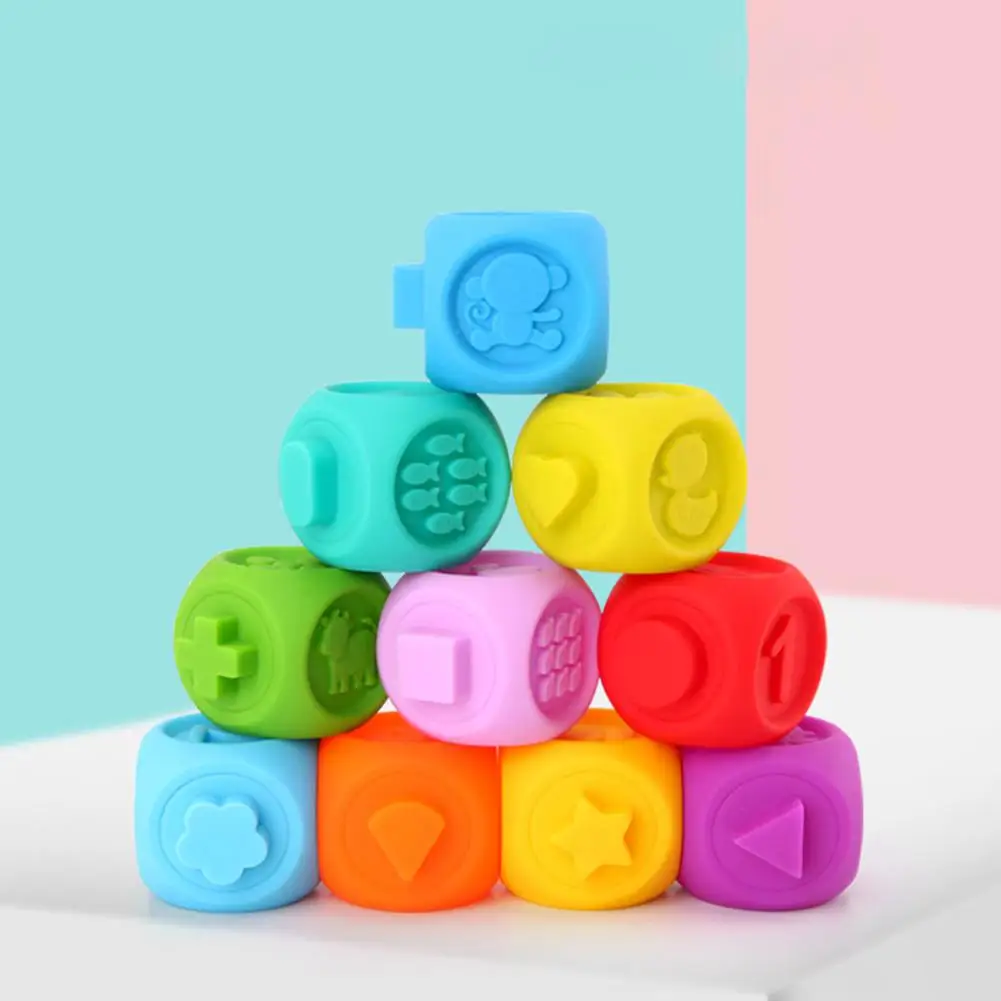 10 шт./компл. силиконовые детские захватывающие игрушки 3D Мягкие строительные блоки резиновые Прорезыватели Для ванной игрушки мягкие шарики детские игрушки Горячая сжимаемая игрушка