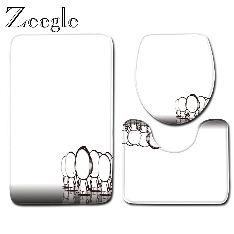 Zeegle Creative Bath Mat Set Pedestal Rug Lid Toilet Cover Bathroom Absorption Entrance Mat Non-slip Toilet Floor Rug Modern Mat