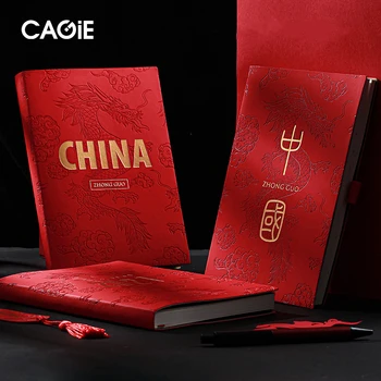 

Business Gift A5 Notebook Office Stationery Hot Stamping Dragon Totem Dazzling Chinese Red A5 Notepad Notebook Daily Weekly Plan