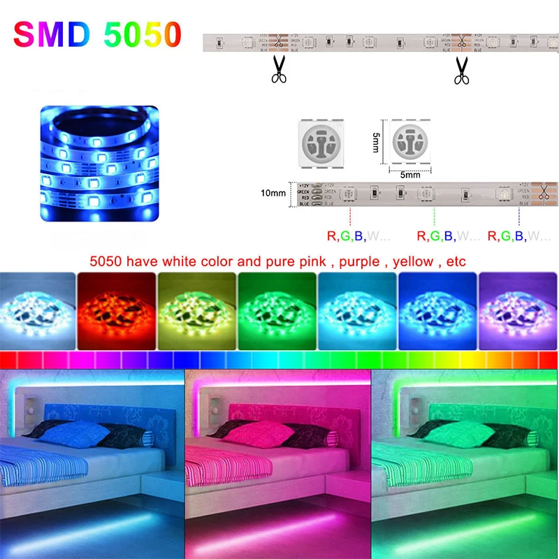 5M RGB Led Light Lamp 5050 Flexible Strip DC12V Led RGB 10M 15M For Computer Bedroom Holiday Party TV Led Backlight Strip