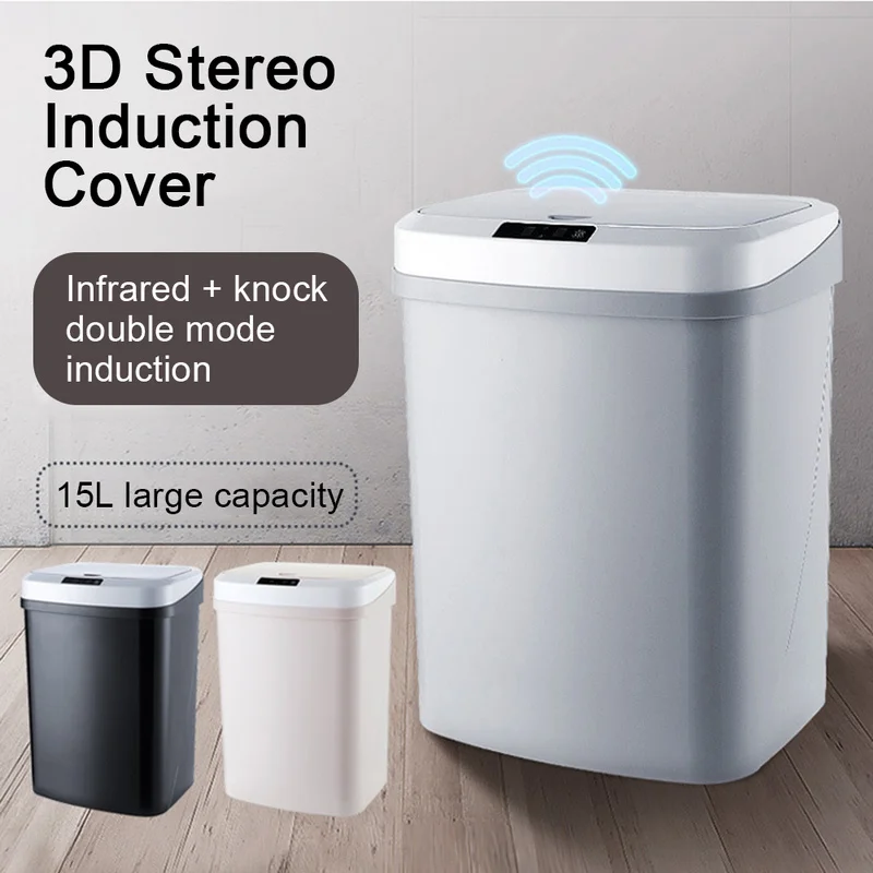 

Creative Bedroom Office Rechargeable New Plastic Smart Sensor Trash Garbage Cans Mute Automatic Trash Bin Household Paper Basket