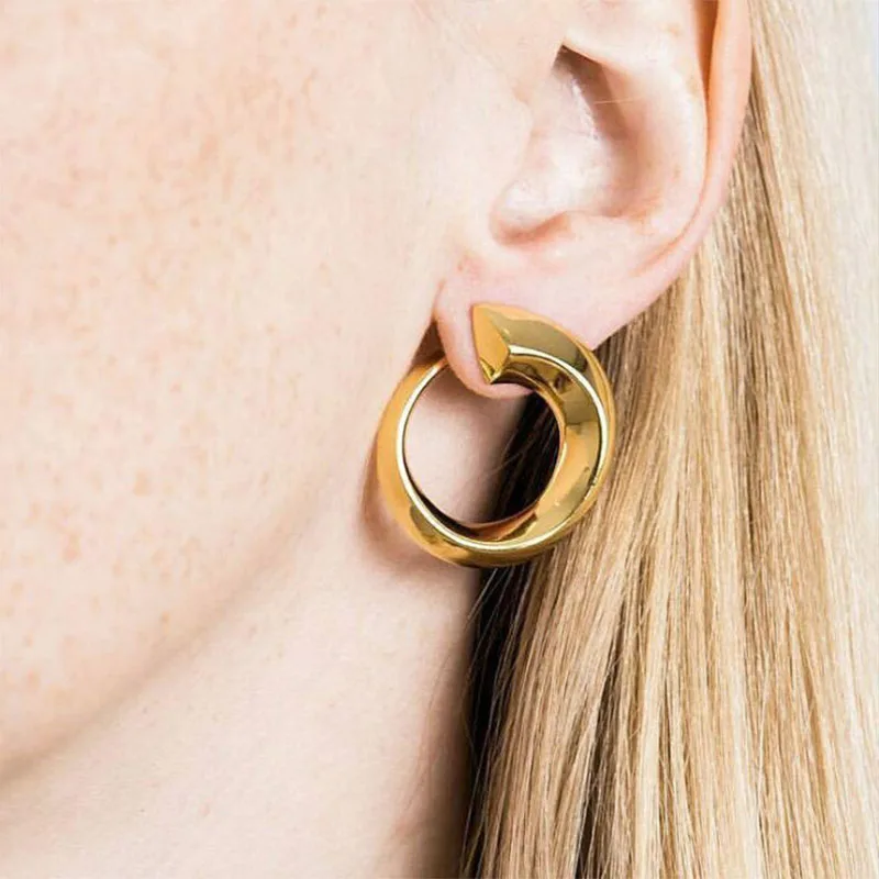 

Gold Geometric Irregular Metal Earrings Vintage Punk C Shape Circle Personality Statement Charm Earrings Party Jewelry Gifts