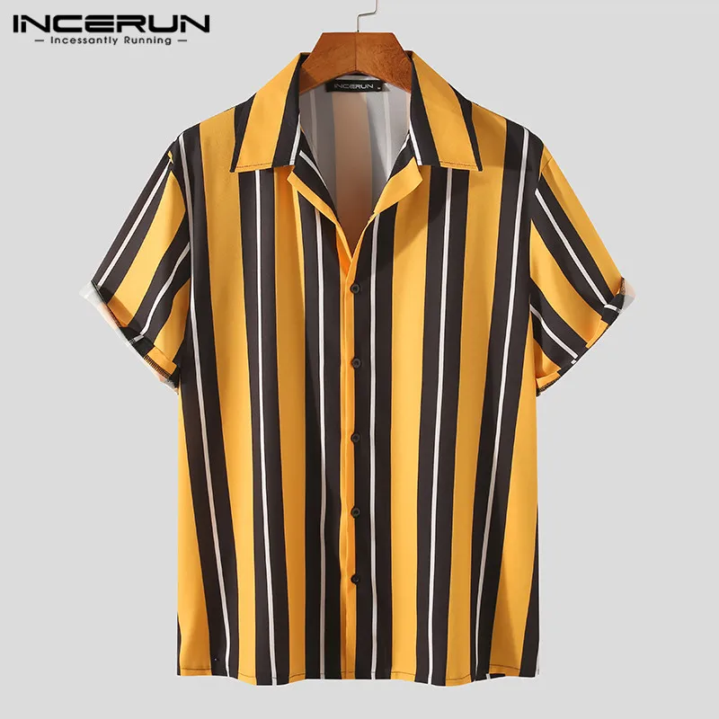 INCERUN Men Casual Striped Shirt Short 