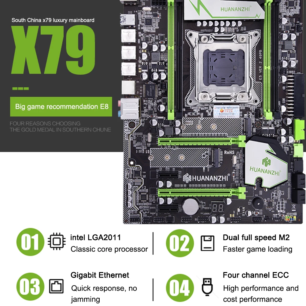 Huananzhi X79 USB3.0 SATA3 4 канала ECC профессиональная компьютерная материнская плата стабильный PCI-E NVME M.2 модуль LGA2011 ATX DDR3 ПАМЯТЬ