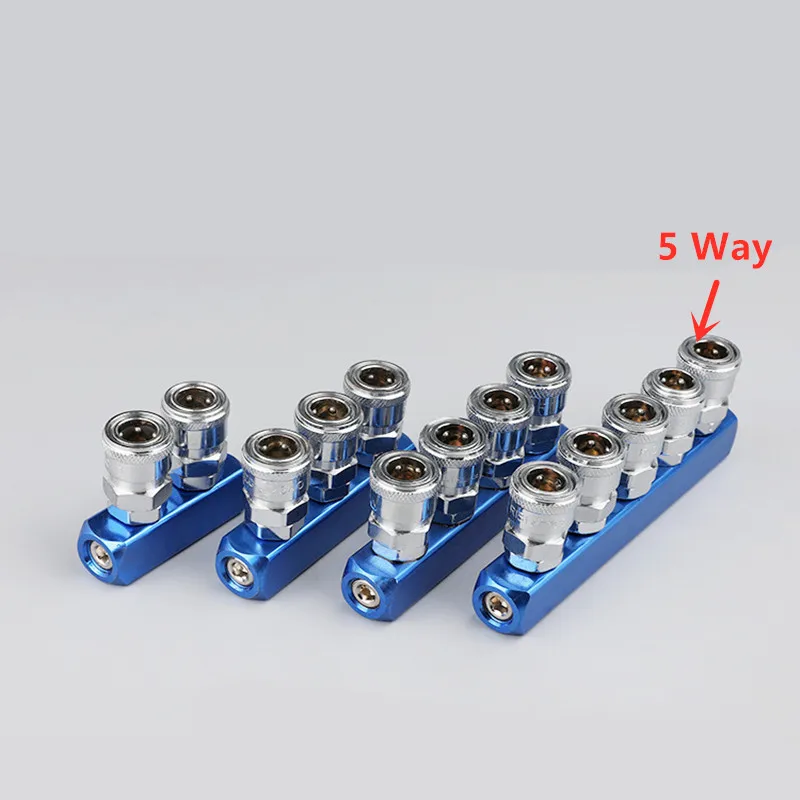 2/3/4/5Way Quick Connector gas channel distributor Air Compressor Manifold Multi Hose Coupler Fitting Pneumatic Tools - Цвет: straight 5 Way