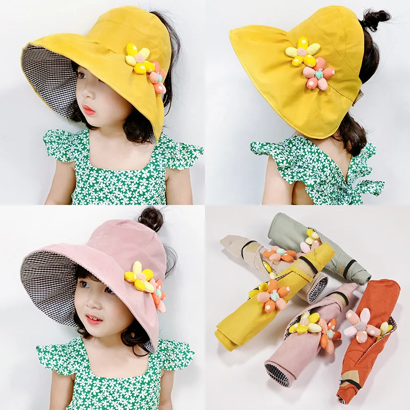 Children's Empty Top Hat Girls Summer Sunscreen Sun Hat Folding Big